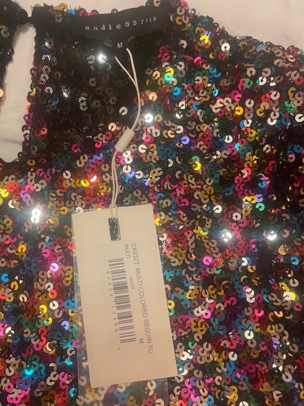 Endless Rose Multi-Colored Sequin Long Sleeve Top - Size M - NWT - Picture 3 of 7